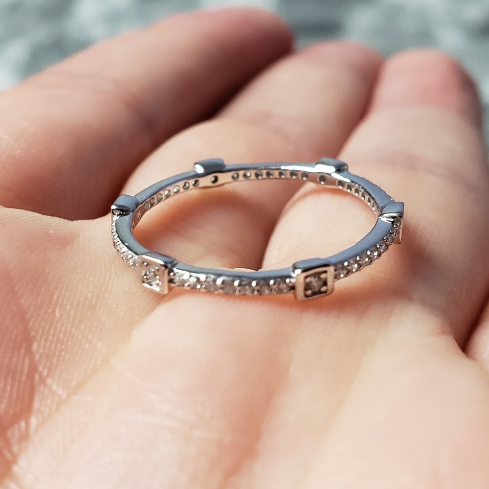 925 Silver Stackable Cubic Zirconia Band - Picture 3 of 8